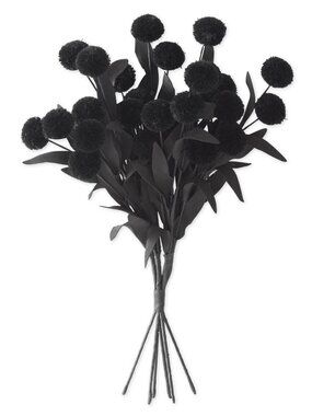 13 Inch Black Pompom Pick w/Black Eva Leaves Bundle (6 Stems) NEW